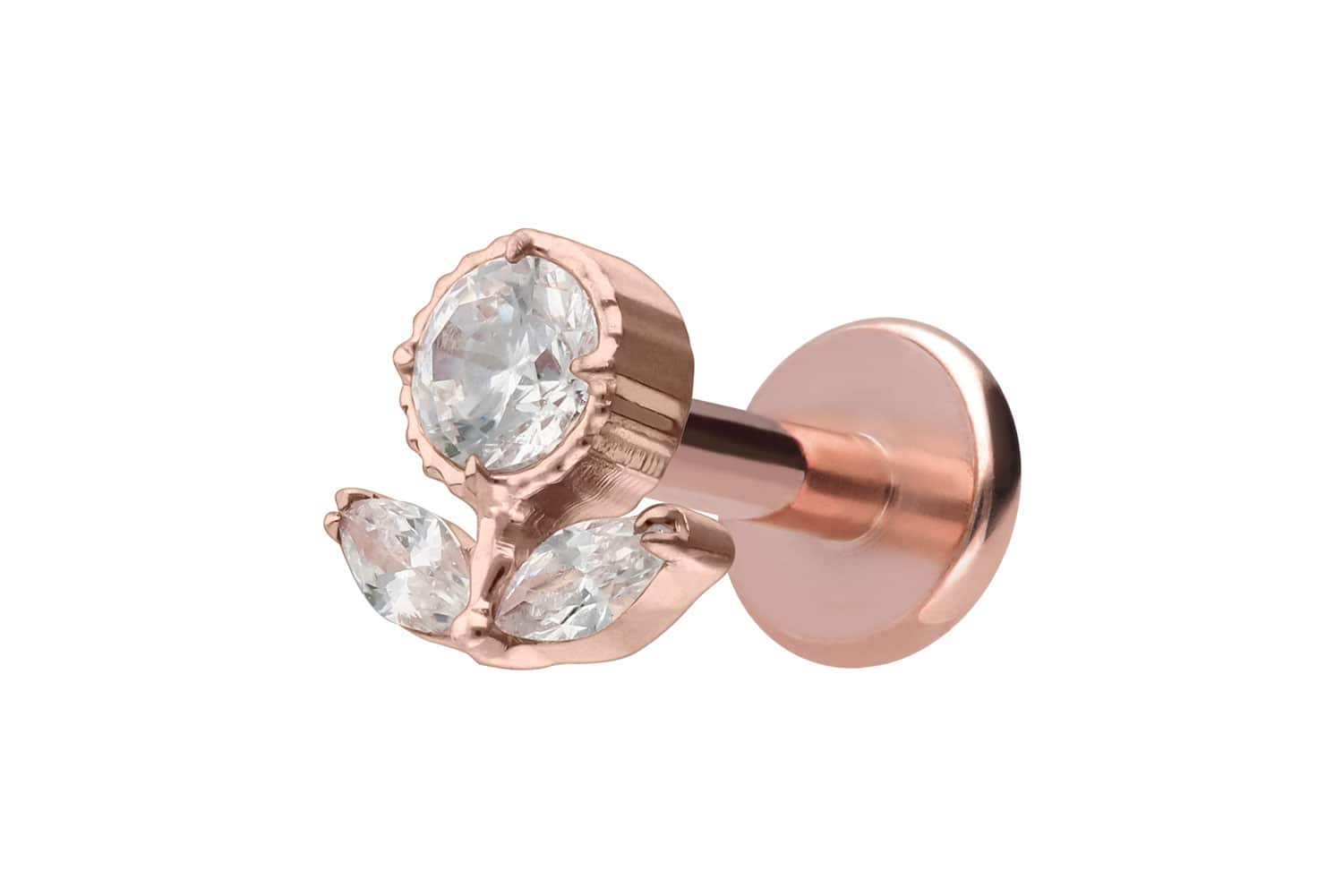 Titan Labret Piercing mit Innengewinde KRISTALLBLUME